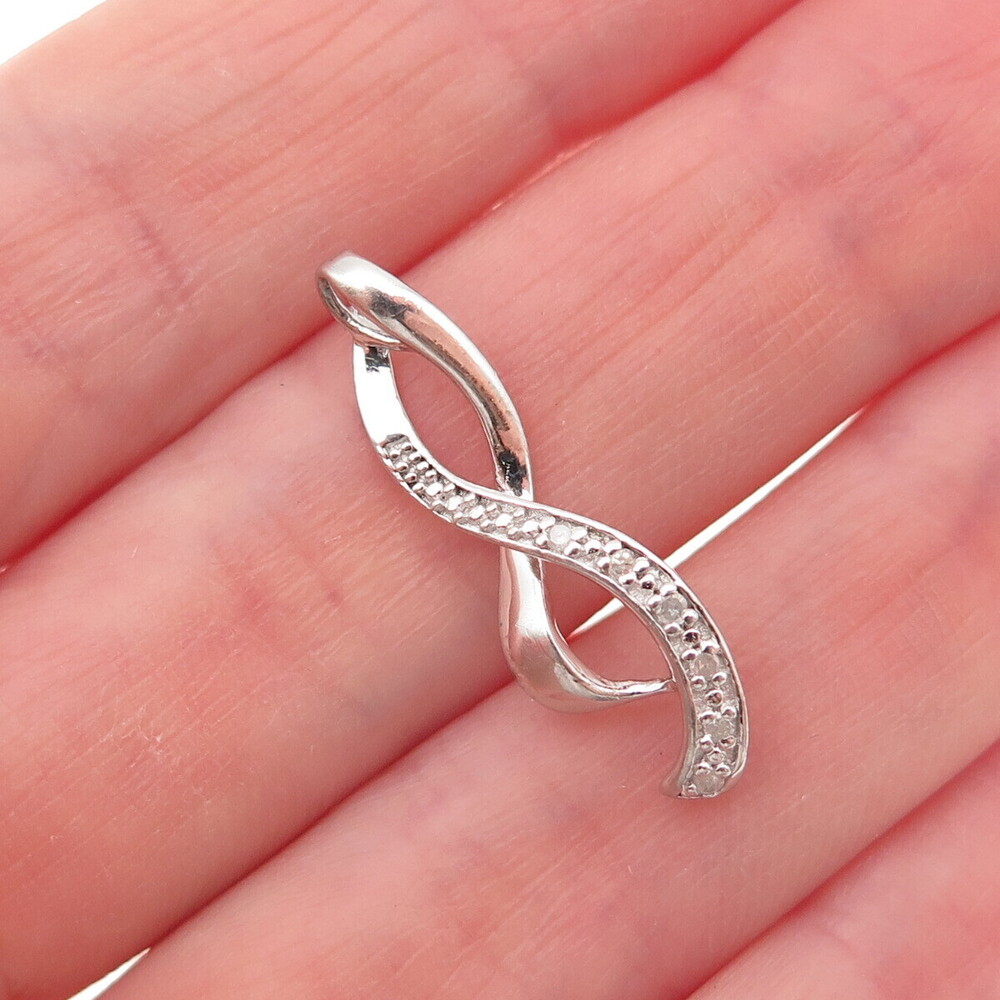 925 Sterling Silver Real Round-Cut Diamond Infinity Charm Pendant